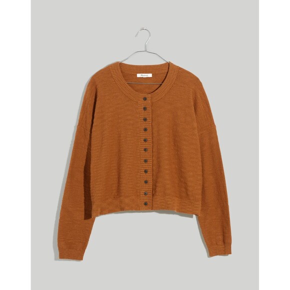 Madewell Brampton Cropped Crewneck Button Cardigan Sweater Brown Small - Picture 6 of 13